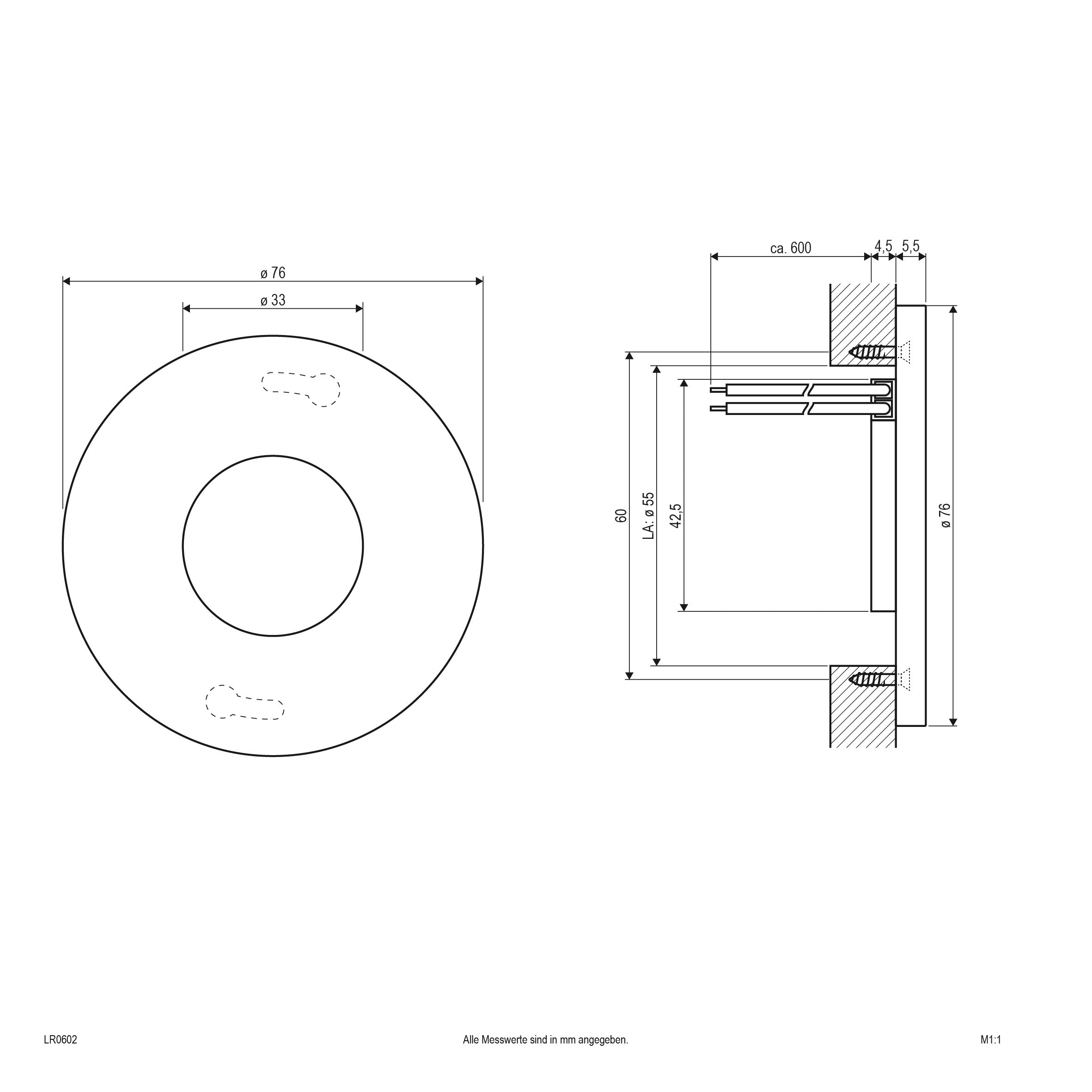 EVN LED Leuchte Edelstahl Optik rund 76x10mm 0,6W 3000K 32lm 12V IP44