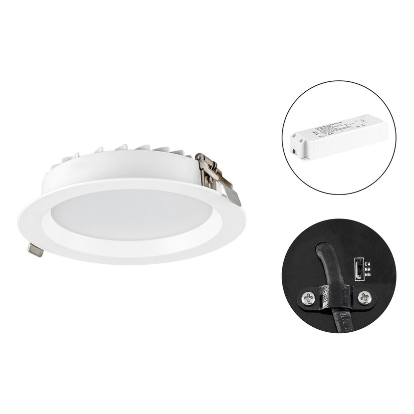 EVN LED Downlight inkl.Netzgerät(DALI) weiß rund 190x50mm 25W 3000-5700K 2500 bis 2600lm >80° 200-240V IP54