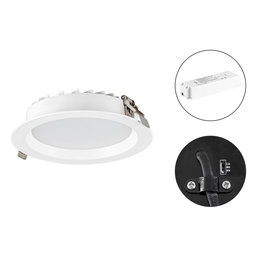 EVN LED Downlight inkl.Netzgerät(DALI) weiß rund 190x50mm 25W 3000-5700K 2500 bis 2600lm >80° 200-240V IP54