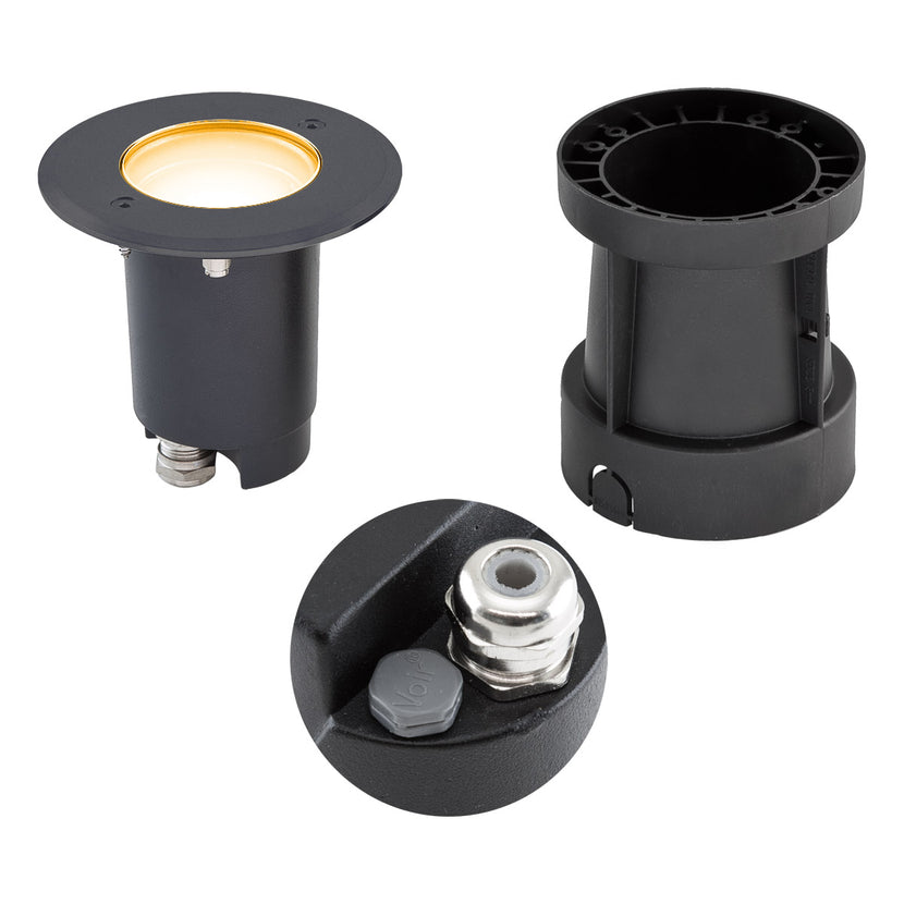 EVN LED Bodeneinbauleuchte mit Entlüftungsventil anthrazit schwenkbar rund 120x110mm 4,6W 2700K 355lm 21-40° 230V IP67