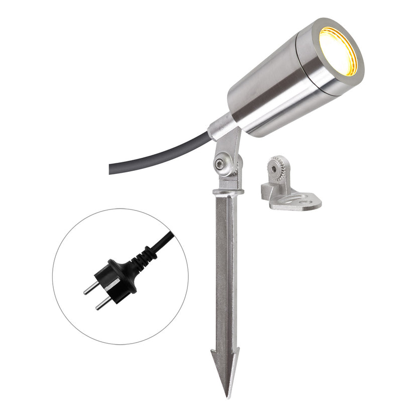 EVN LED Spot Edelstahl Optik schwenkbar rund 56mm 4,6W 3000K 355lm 21-40° 220-240V IP65 mit Erdspieß