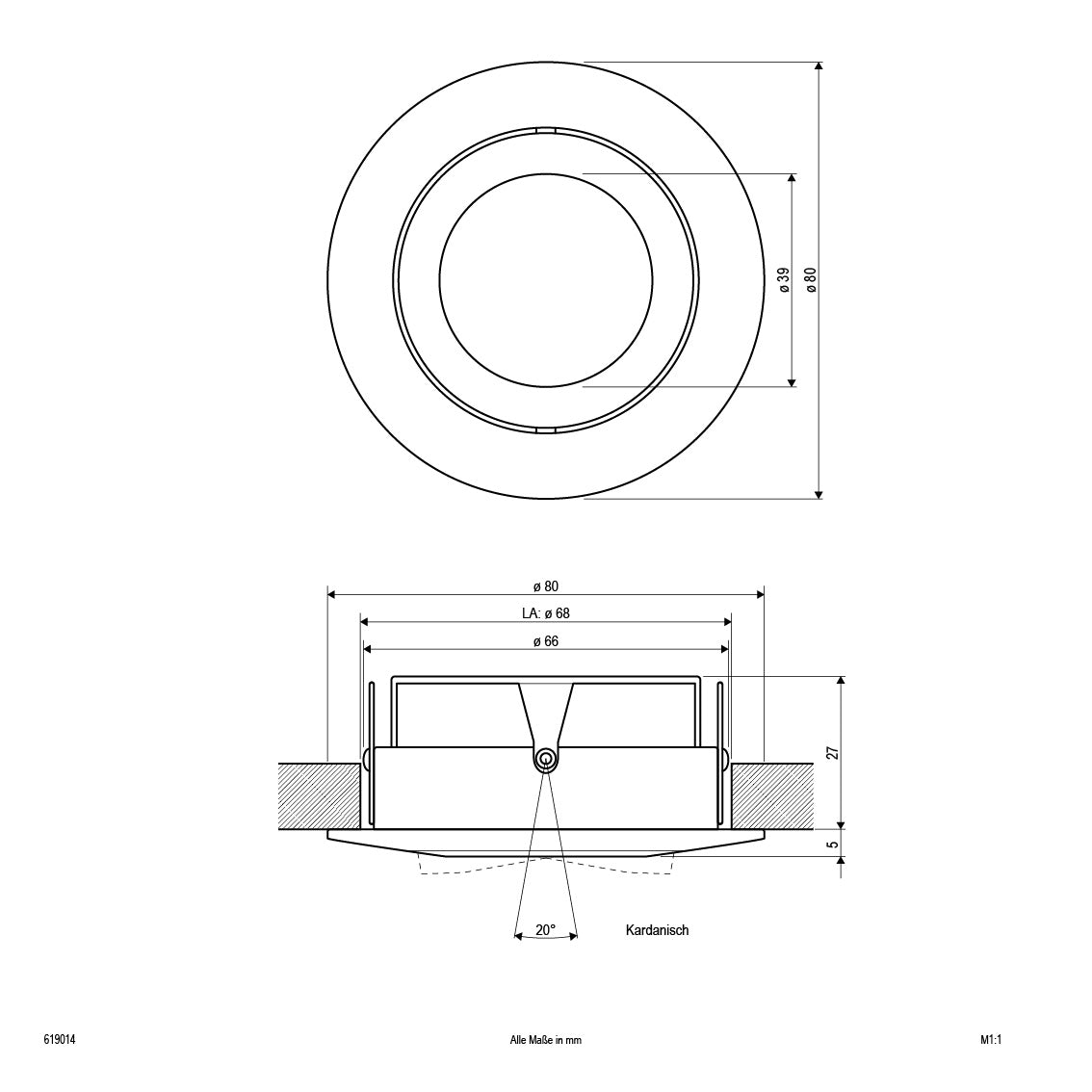 EVN Leuchte Aluminium schwenkbar rund 80x32mm 12V IP20