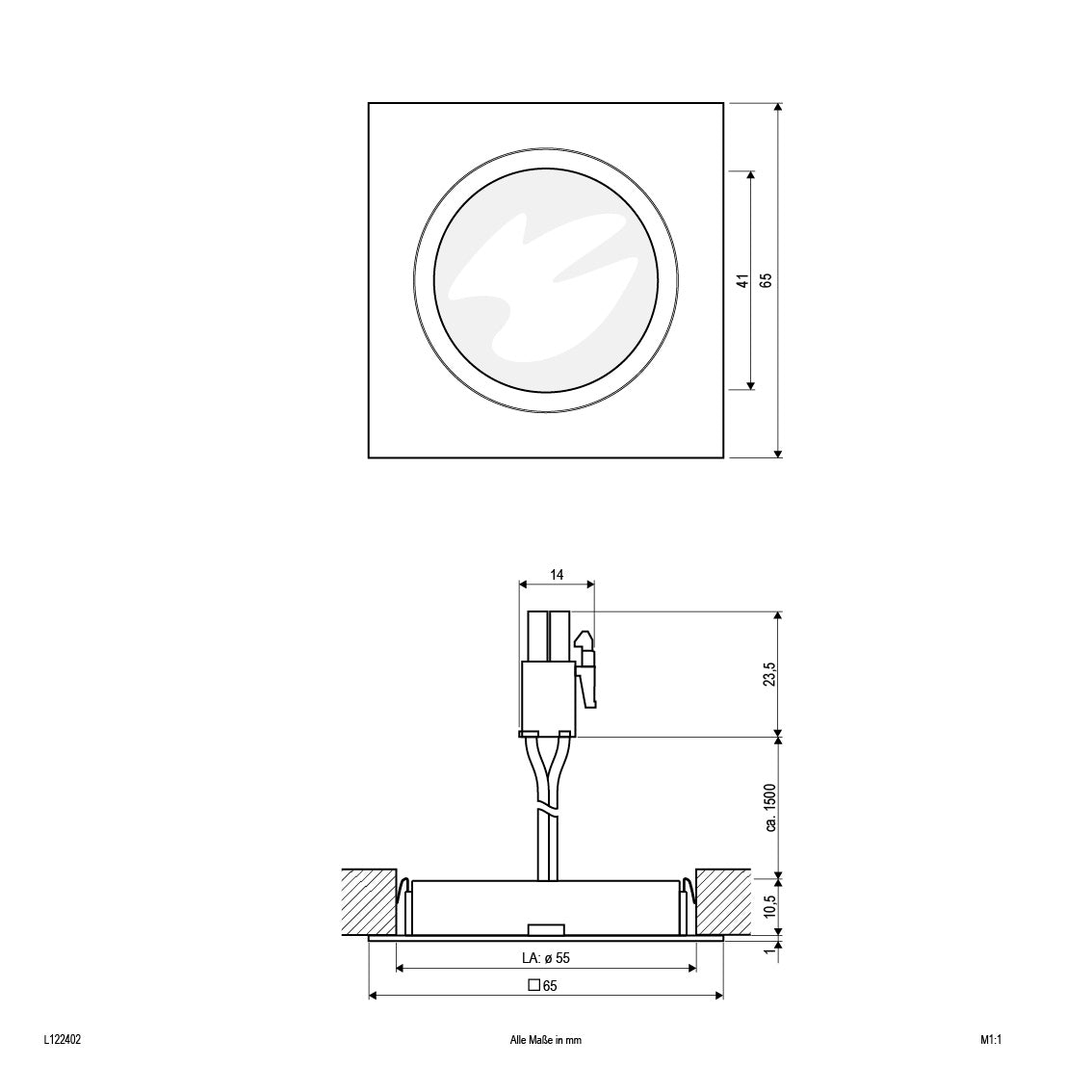 EVN LED Leuchte Aluminium viereckig 65x65x11,5mm 2W 3000K 60lm >80° 12V IP20