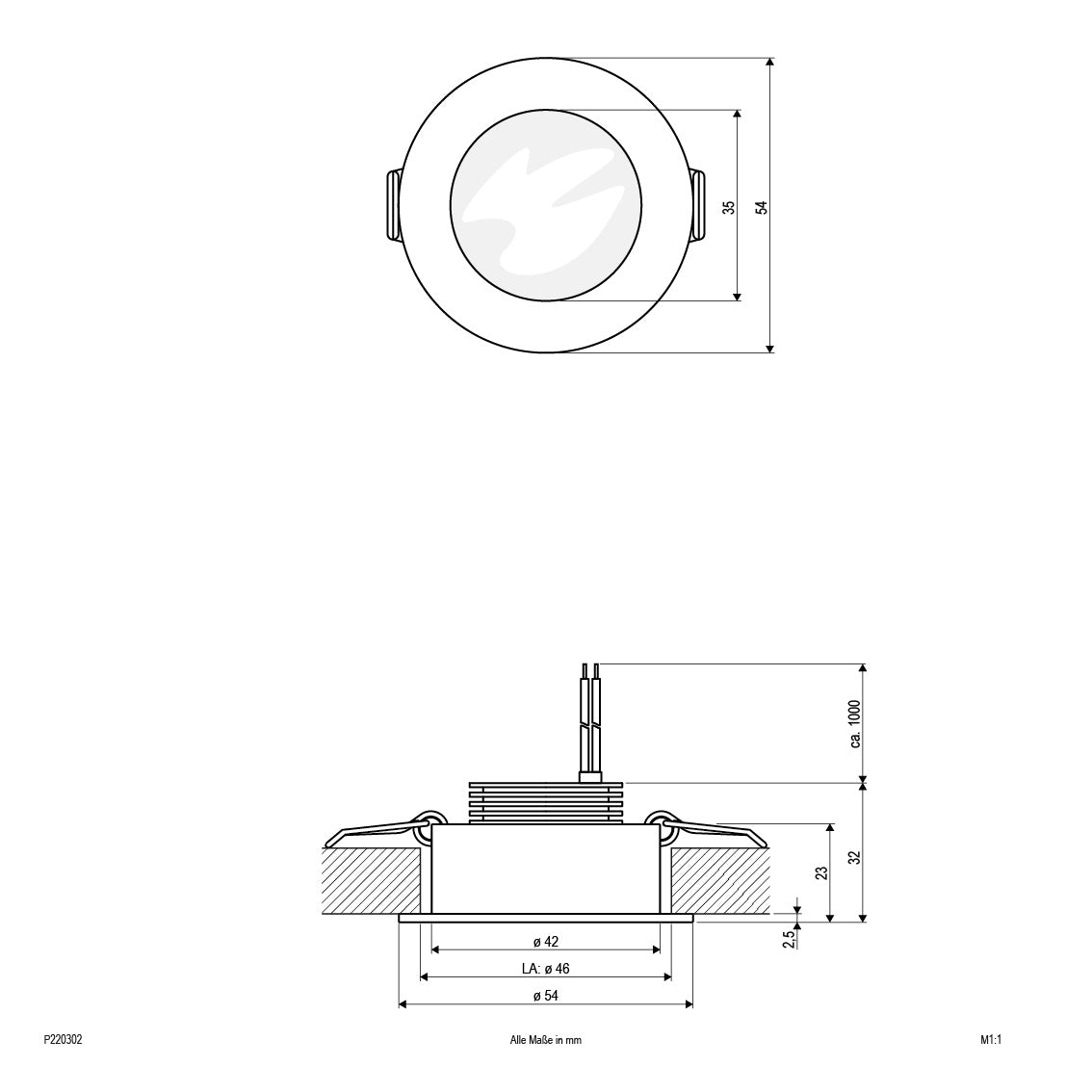 EVN Power-LED Leuchte Aluminium poliert rund 54x32mm 2,5W 3000K 100lm >80° IP20
