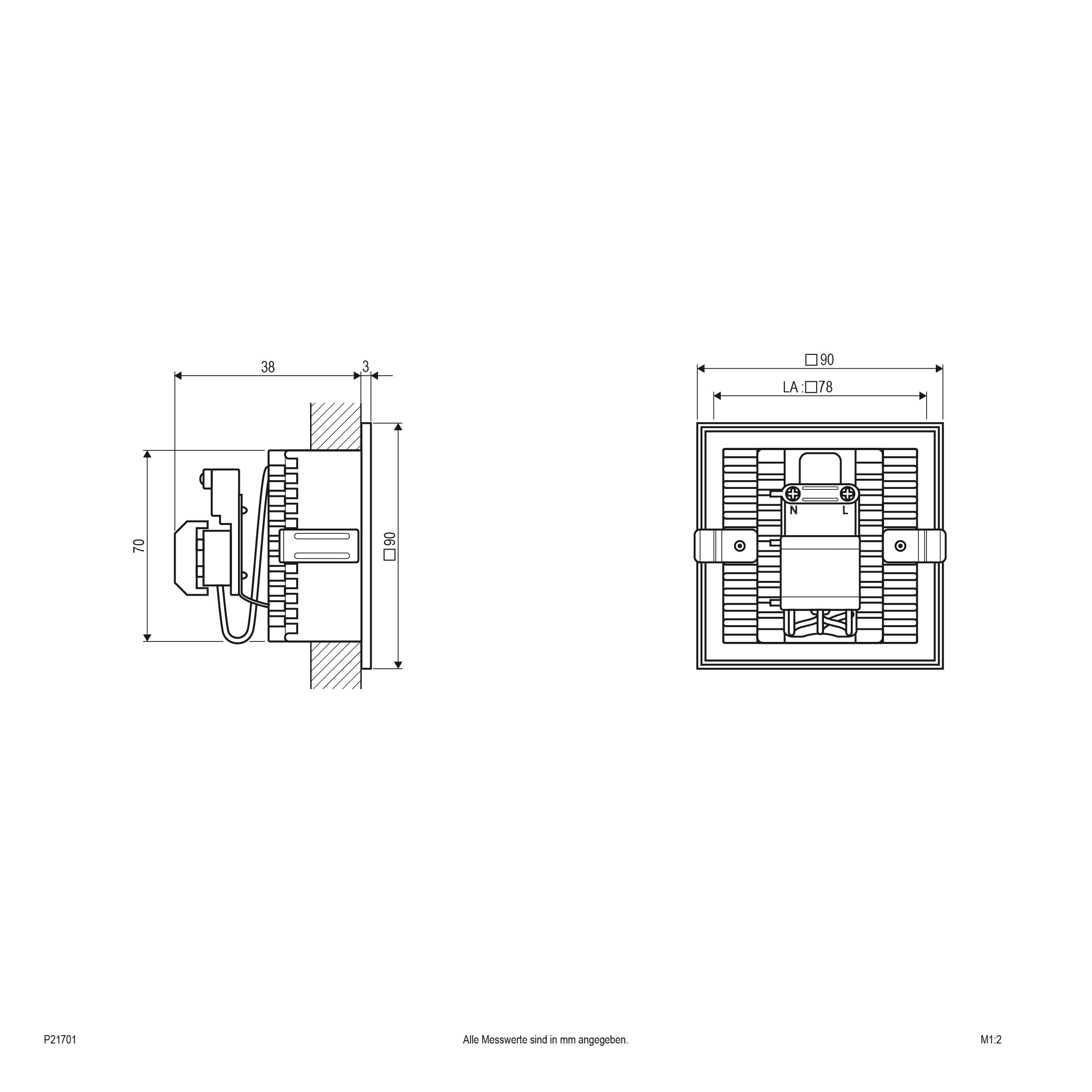 EVN LED Blendfreie Leuchte weiß viereckig 90x90x41mm 2,2W 6000K 150lm 100-240V IP20
