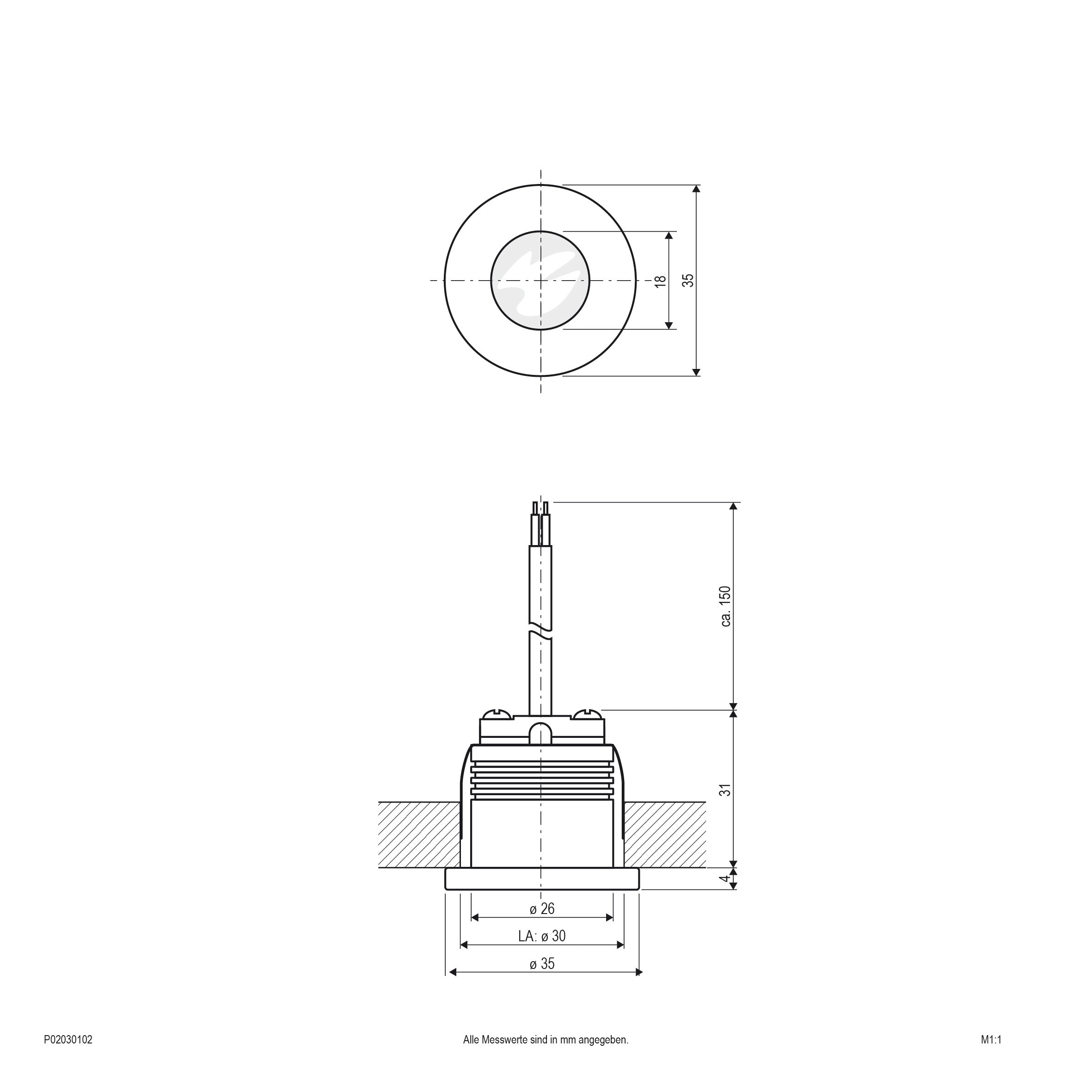 EVN Power-LED Leuchte weiß rund 35x35mm 3W 3000K 270lm 21-40° IP20