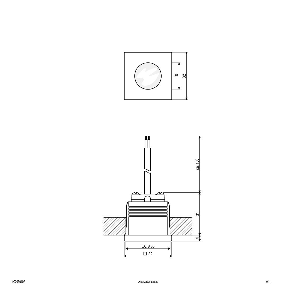 EVN Power-LED Leuchte weiß viereckig 32x32x35mm 3W 3000K 270lm 21-40° IP20