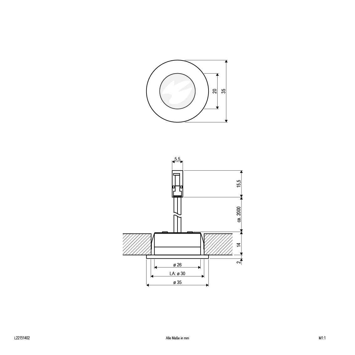 EVN LED Leuchte Silber rund 35x14mm 1,2W 3000K 100lm >80° 12V IP20