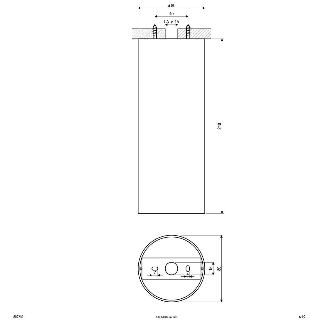 EVN Anbauleuchte weiß rund 80x210mm 230V IP20
