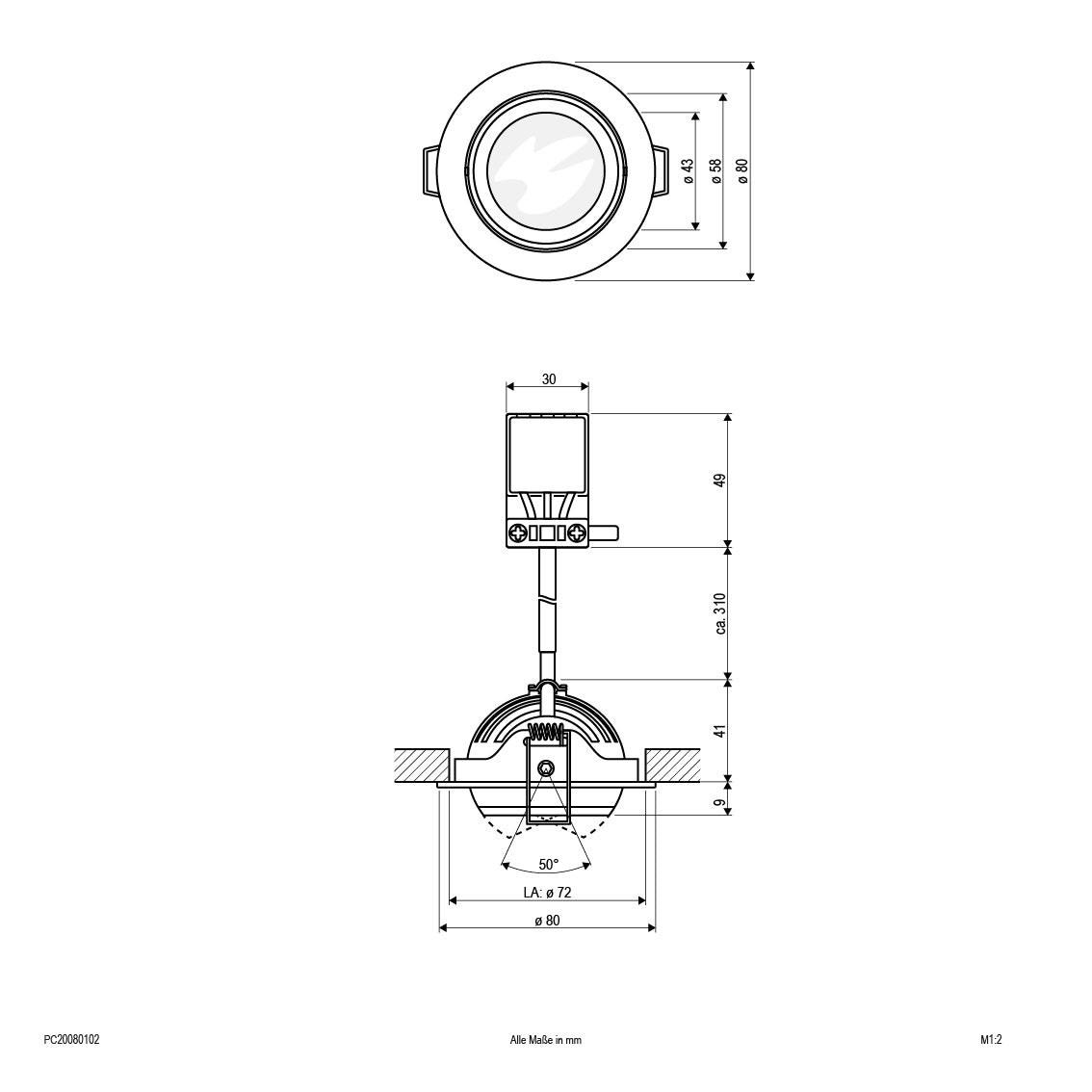 EVN LED Leuchte weiß schwenkbar rund 80x50mm 8W 2700K 600lm 21-40° 230V IP20