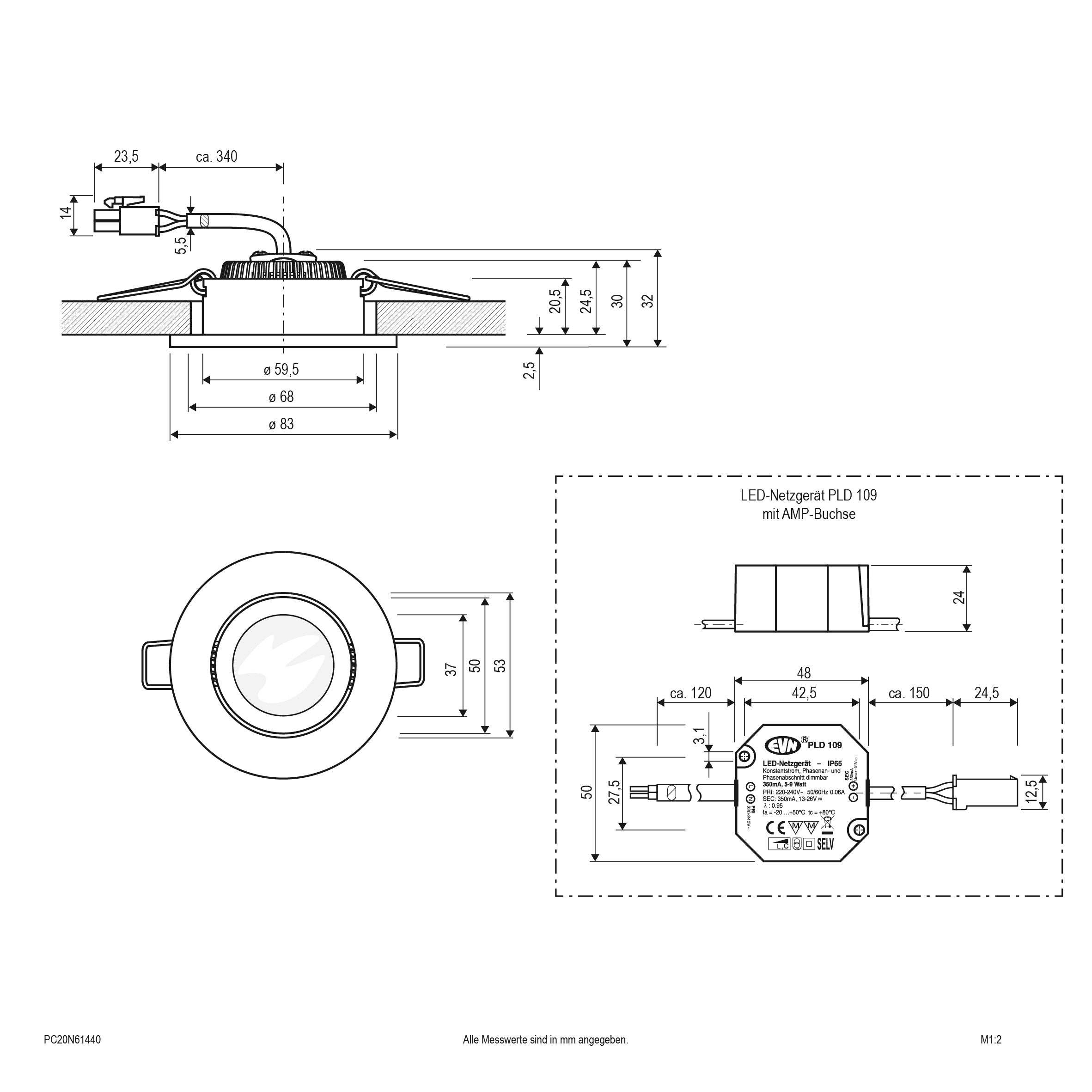 EVN Power-LED Leuchte inkl.Netzgerät Aluminium poliert schwenkbar rund 83x32mm 6W 4000K 683lm 21-40° 220-240V IP20