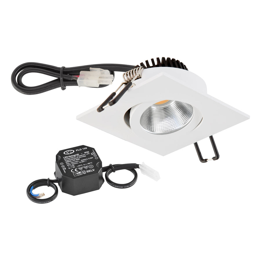 EVN Power-LED Leuchte weiß schwenkbar viereckig 83x83x32mm 6W 4000K 683lm 21-40° 220-240V IP20