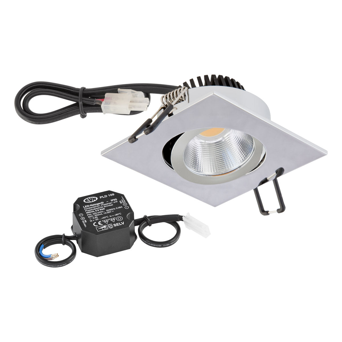 EVN Power-LED Leuchte Chrom schwenkbar viereckig 83x83x32mm 6W 4000K 683lm 21-40° 220-240V IP20