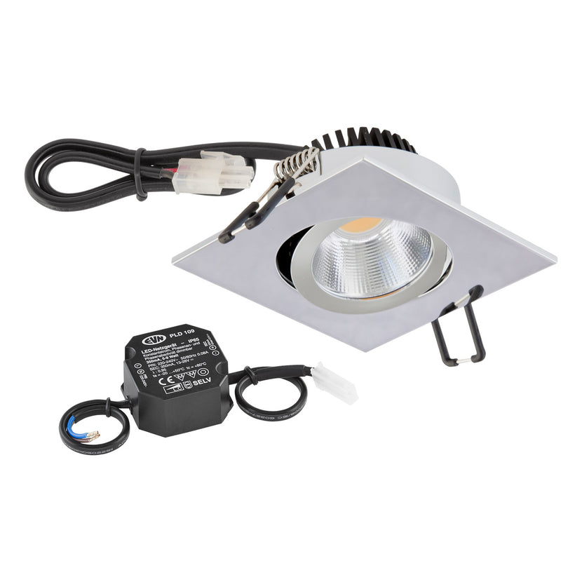 EVN Power-LED Leuchte Chrom schwenkbar viereckig 83x83x32mm 6W 4000K 683lm 21-40° 220-240V IP20
