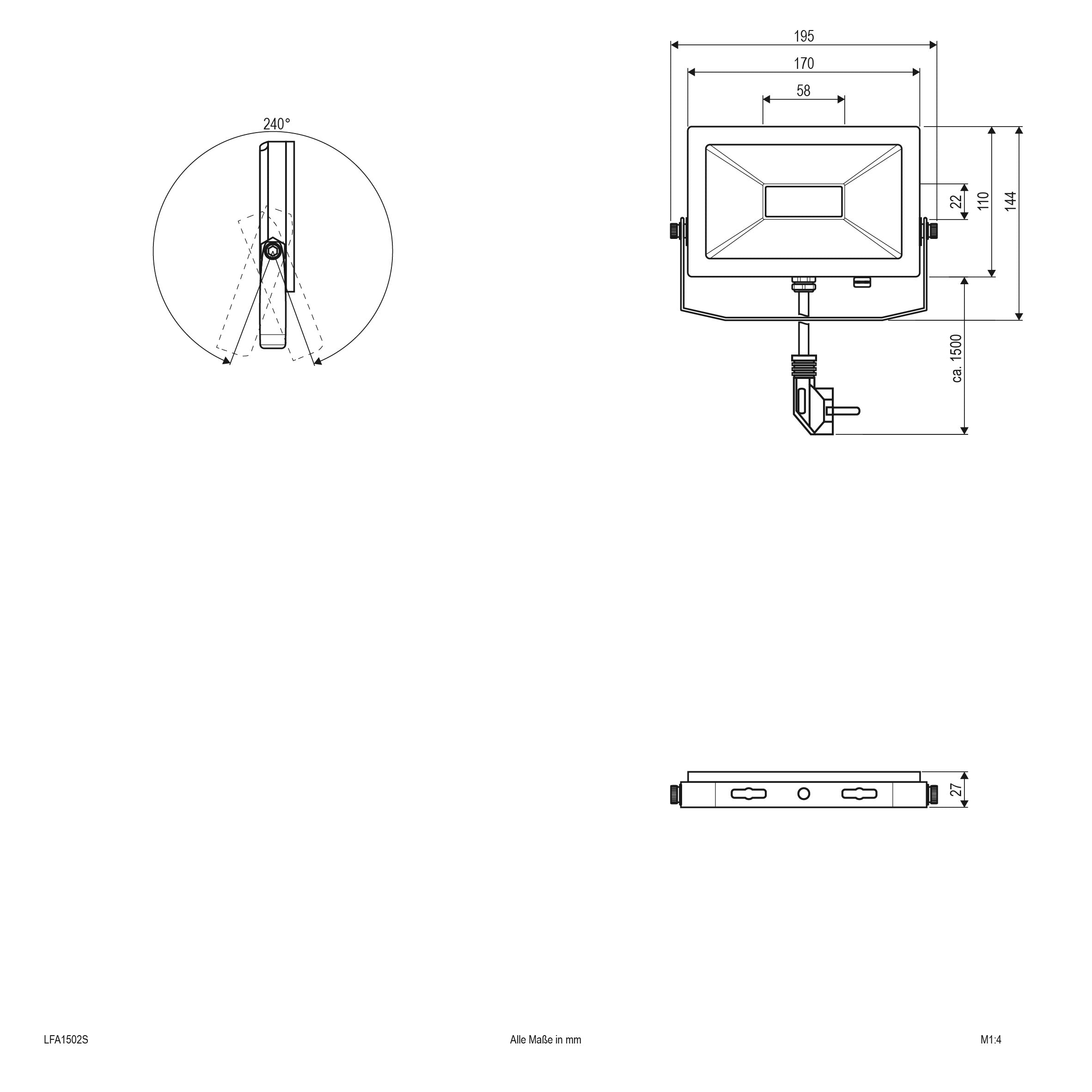 EVN LED Strahler Silber schwenkbar rechteckig 195x27,5x144mm 15W 3000K 1380lm >80° 220-240V IP65