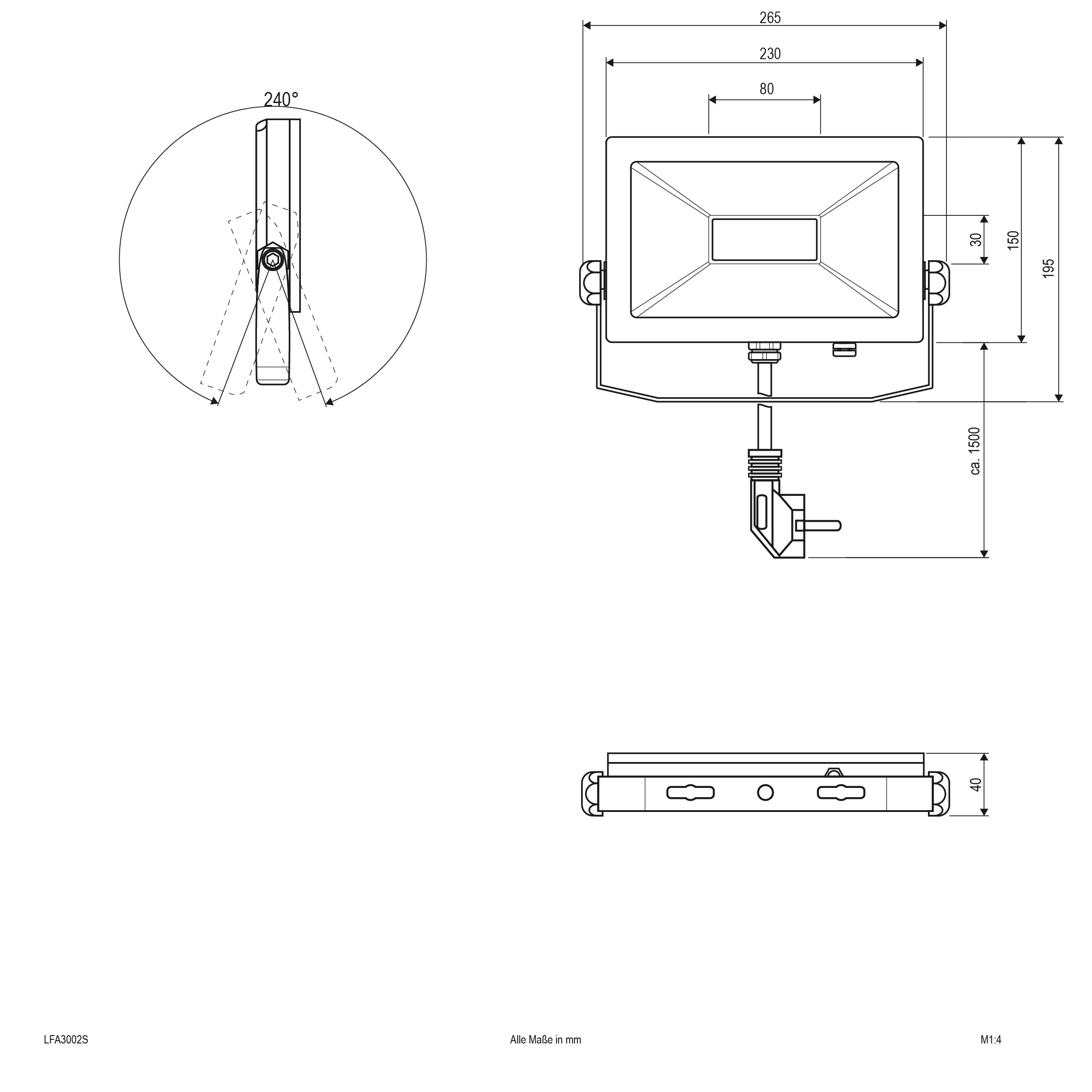 EVN LED Strahler Silber schwenkbar rechteckig 265x40x195mm 30W 3000K 2609lm >80° 220-240V IP65