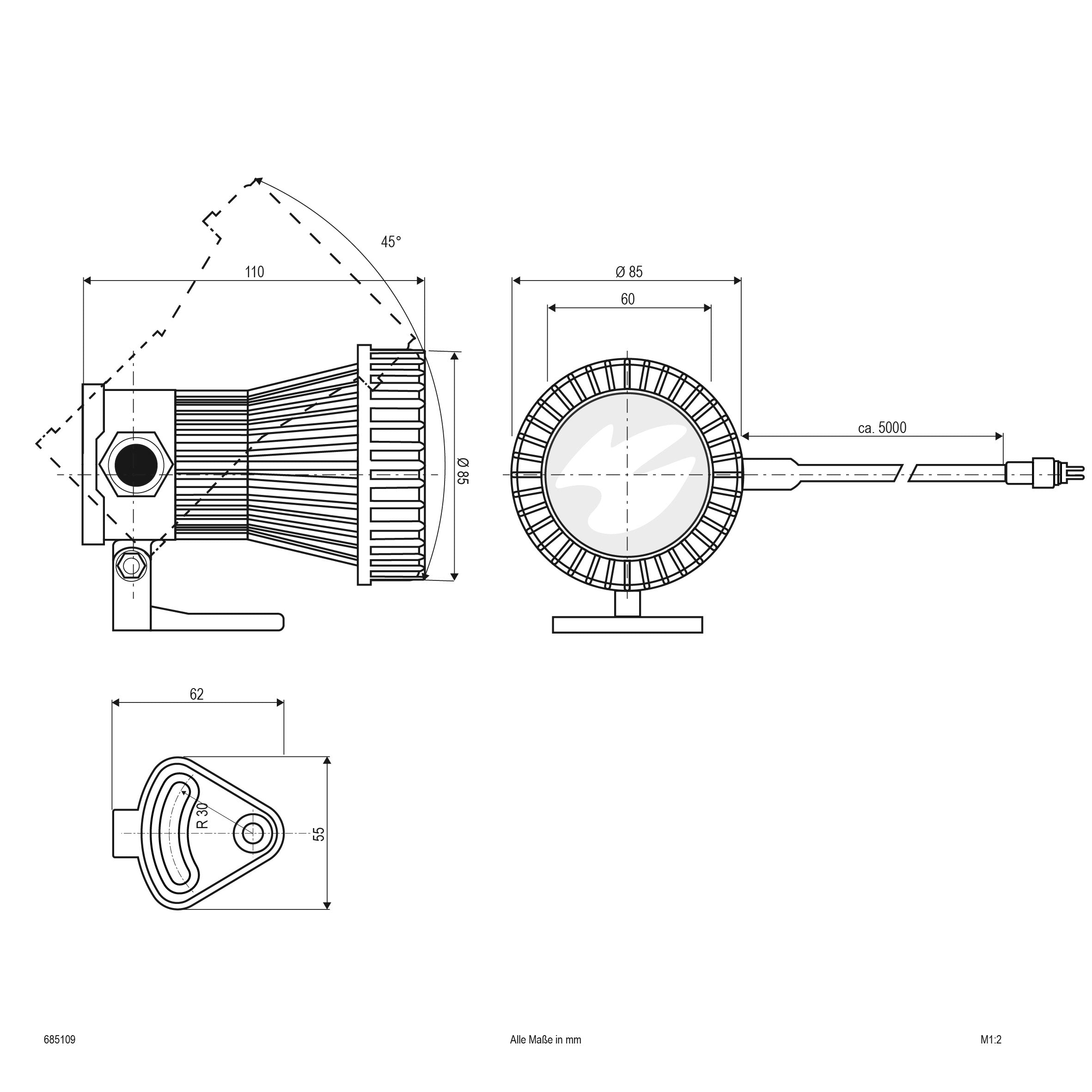 EVN Spot Unterwassereinsatz möglich schwarz schwenkbar rund 85mm 12V IP68