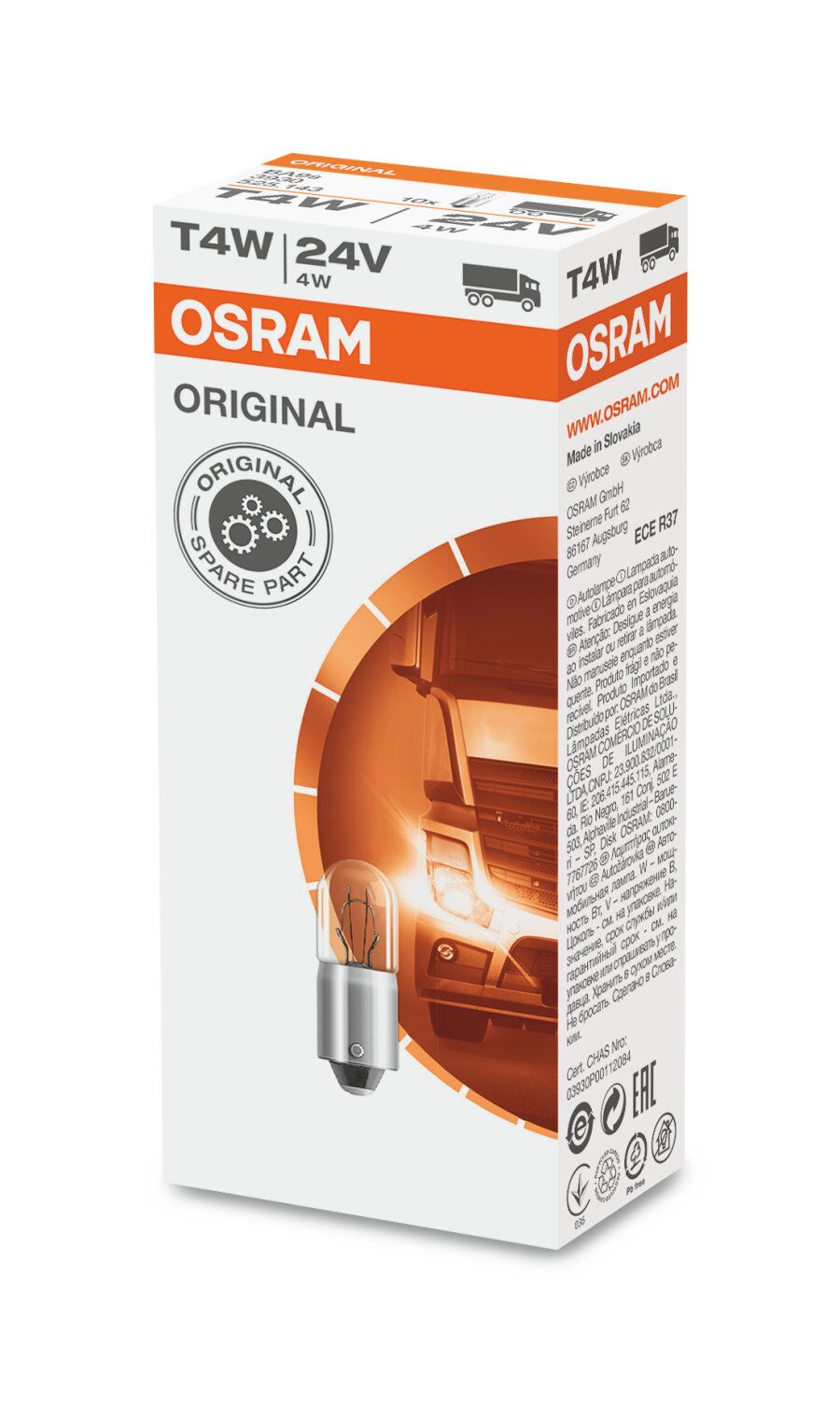 Osram Auto #3893-02B Original T4W 4W 12V BA9s