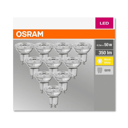 OSRAM LED Base PAR16 4,3-50W/827 warmweiß GU10 LED Spots 350lm 36° nicht dimmbar 10er Pack