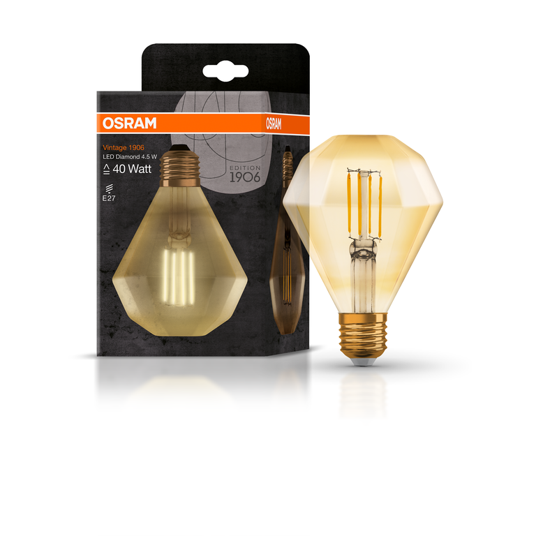 Osram / Ledvance LED Filament Vintage 1906 Edison Diamond gold 300° 4-40W/824 extra warmweiß 470lm E27 220-240V
