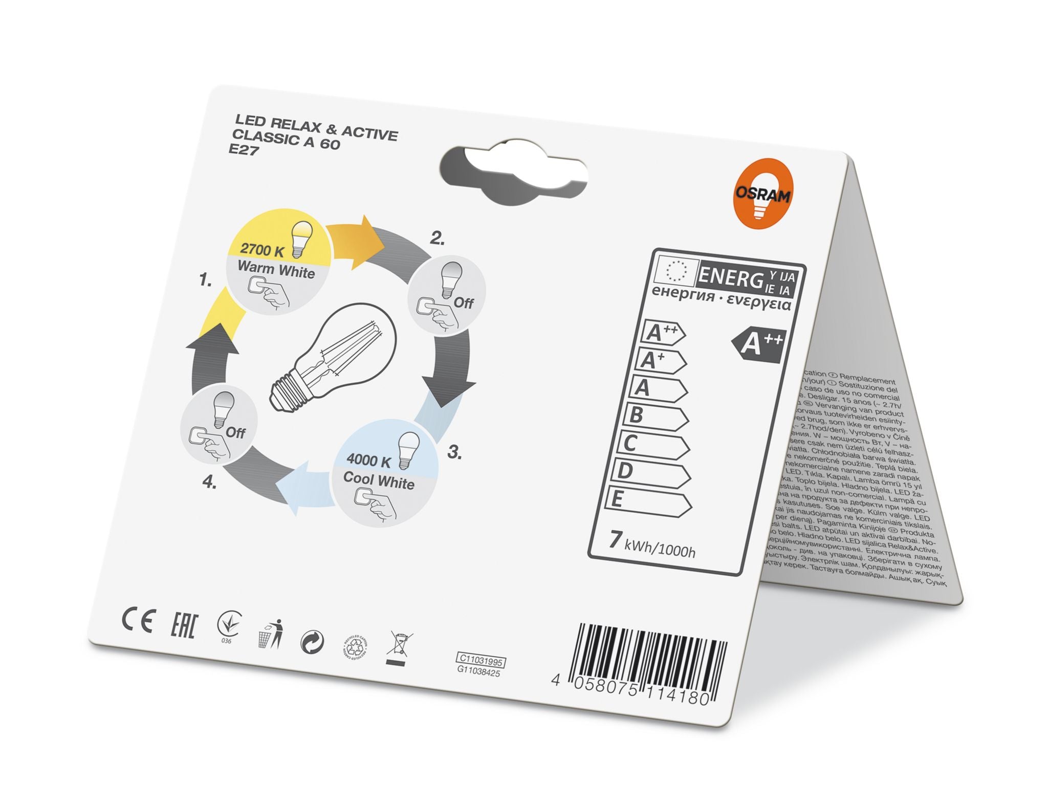 LEDVANCE LED Star+ CL A Act&Rel FIL 7-60W/827 E27 806lm 300° nicht dimmbar