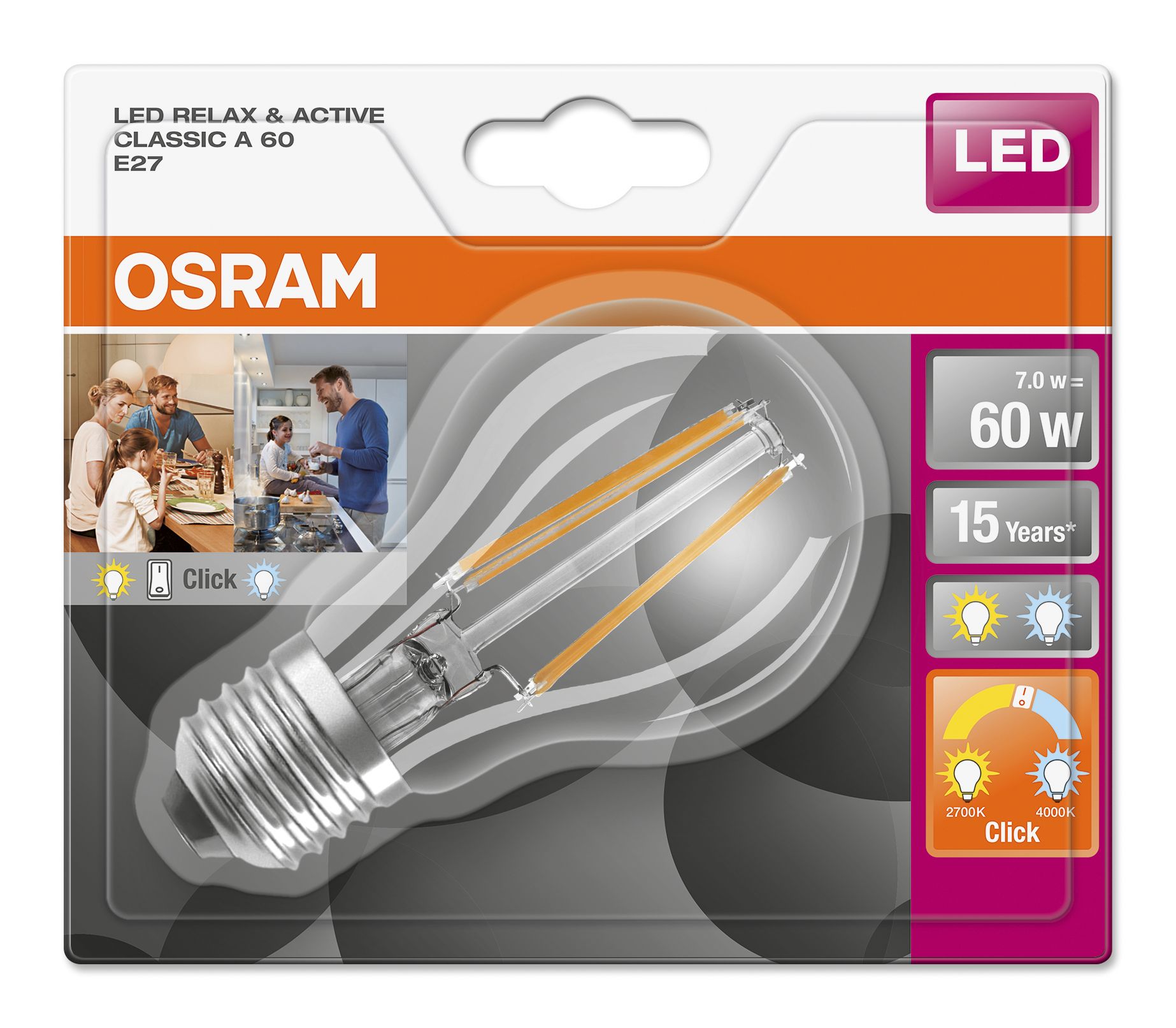 LEDVANCE LED Star+ CL A Act&Rel FIL 7-60W/827 E27 806lm 300° nicht dimmbar