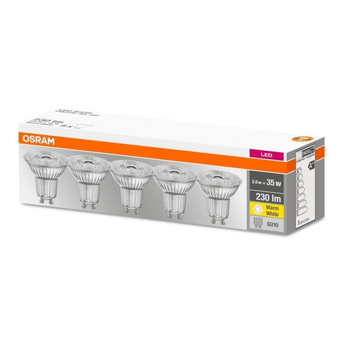 OSRAM LED Base PAR16 2,6-35W/827 warmweiß GU10 LED Spots 230lm 36° nicht dimmbar 5er Pack