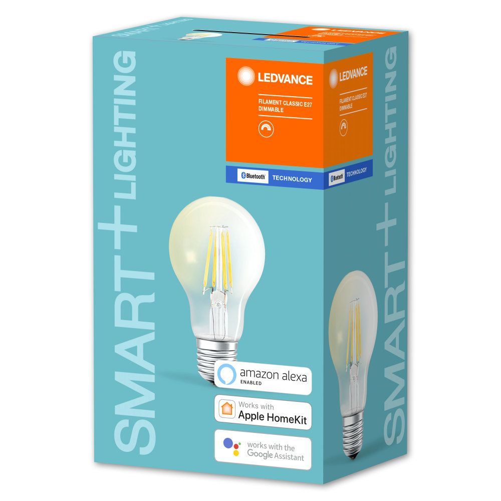 LEDVANCE LED Smart+ BT Apple HK CL A Filament 5,5-60 W/827 E27 650lm klar 320° dimmbar
