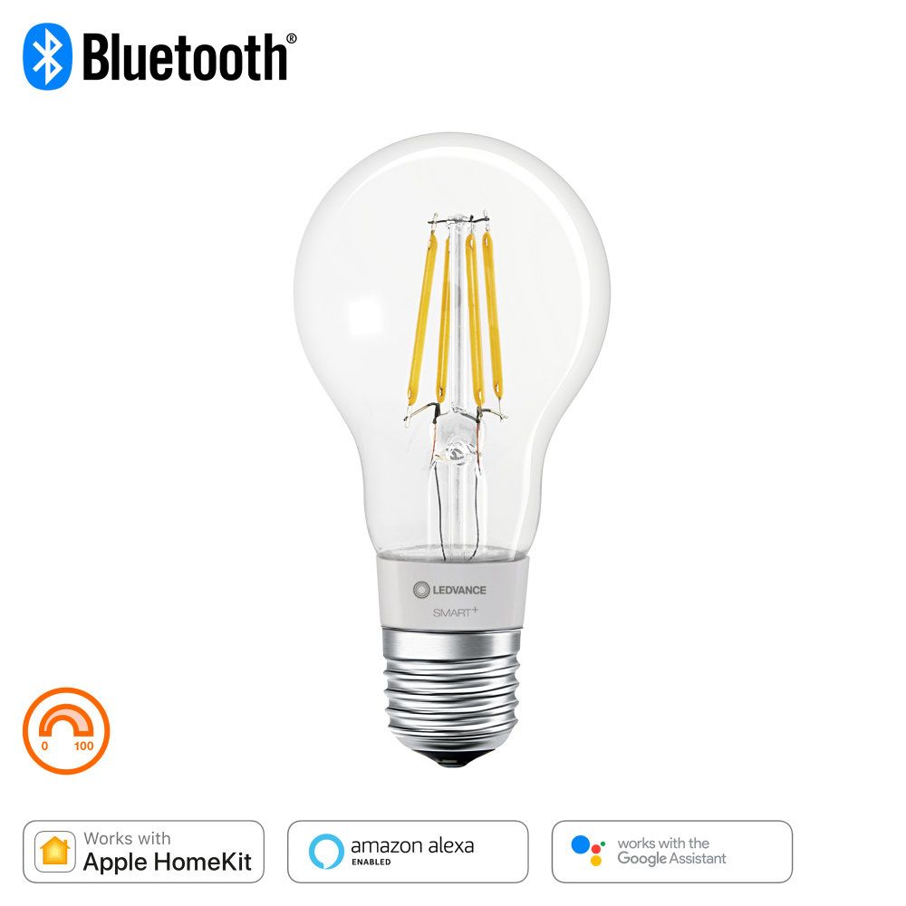 LEDVANCE LED Smart+ BT Apple HK CL A Filament 5,5-60 W/827 E27 650lm klar 320° dimmbar