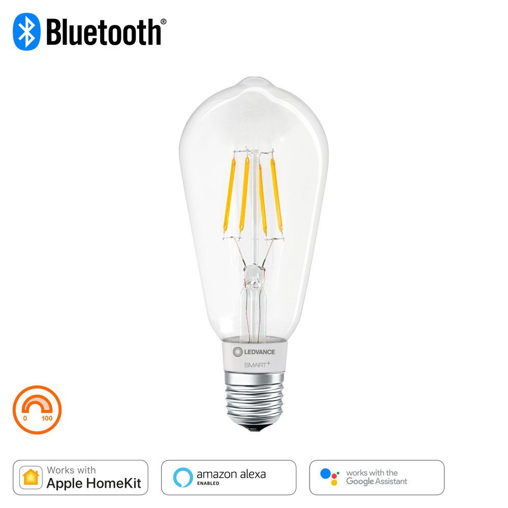LEDVANCE LED Smart+ BT Apple HK CL A Filament 5,5-60 W/827 E27 650lm klar 320° dimmbar