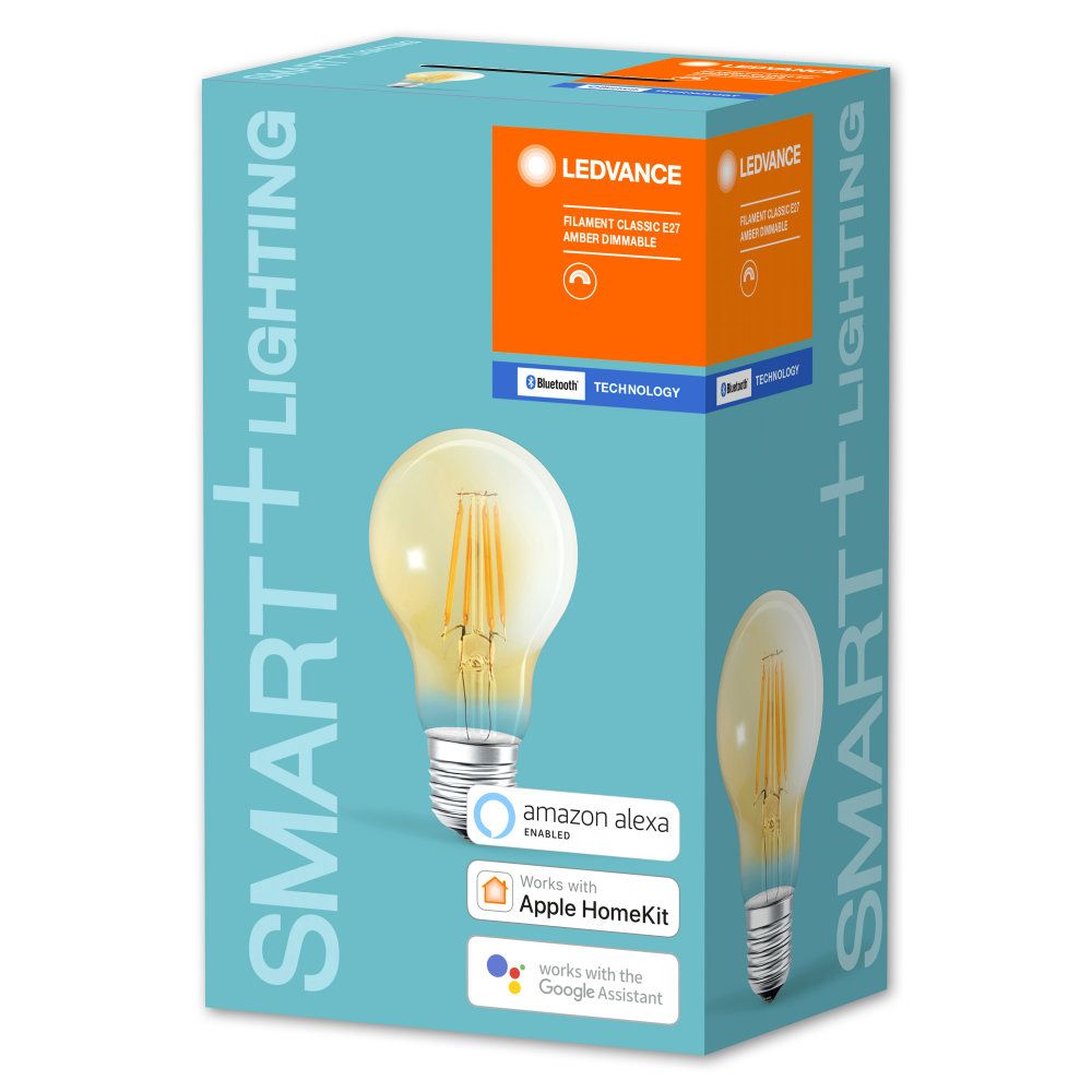 LEDVANCE LED Smart+ BT Apple HK CL A Filament 5,5-52 W/827 E27 600lm gold 320° dimmbar