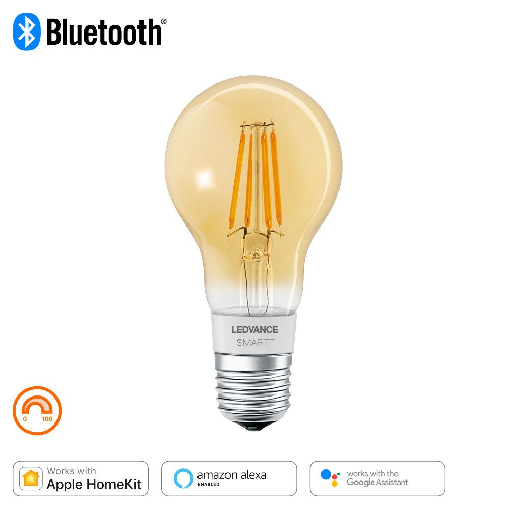 LEDVANCE LED Smart+ BT Apple HK CL A Filament 5,5-52 W/827 E27 600lm gold 320° dimmbar
