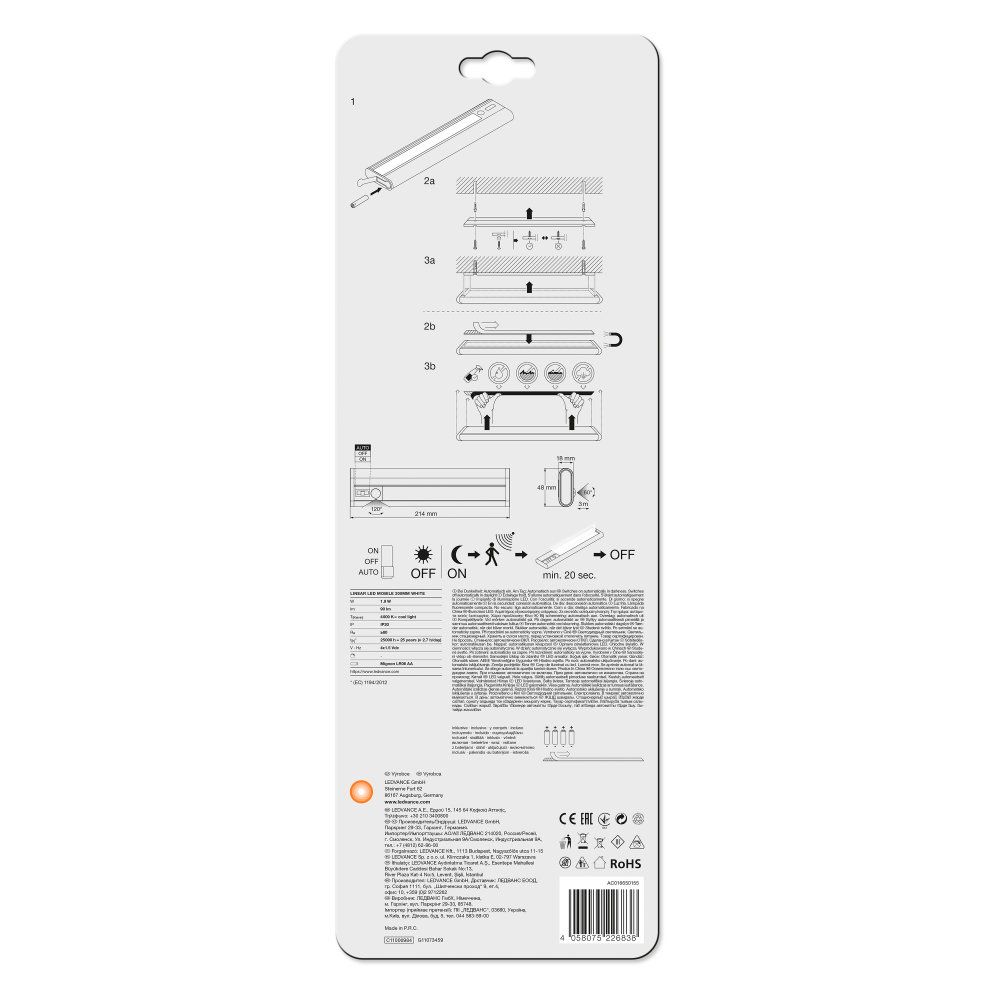 LEDVANCE LED LinearLED Mobile Battery 200 1,9W/840 100lm inkl. Bewegungssensor nicht dimmbar weiß Blister