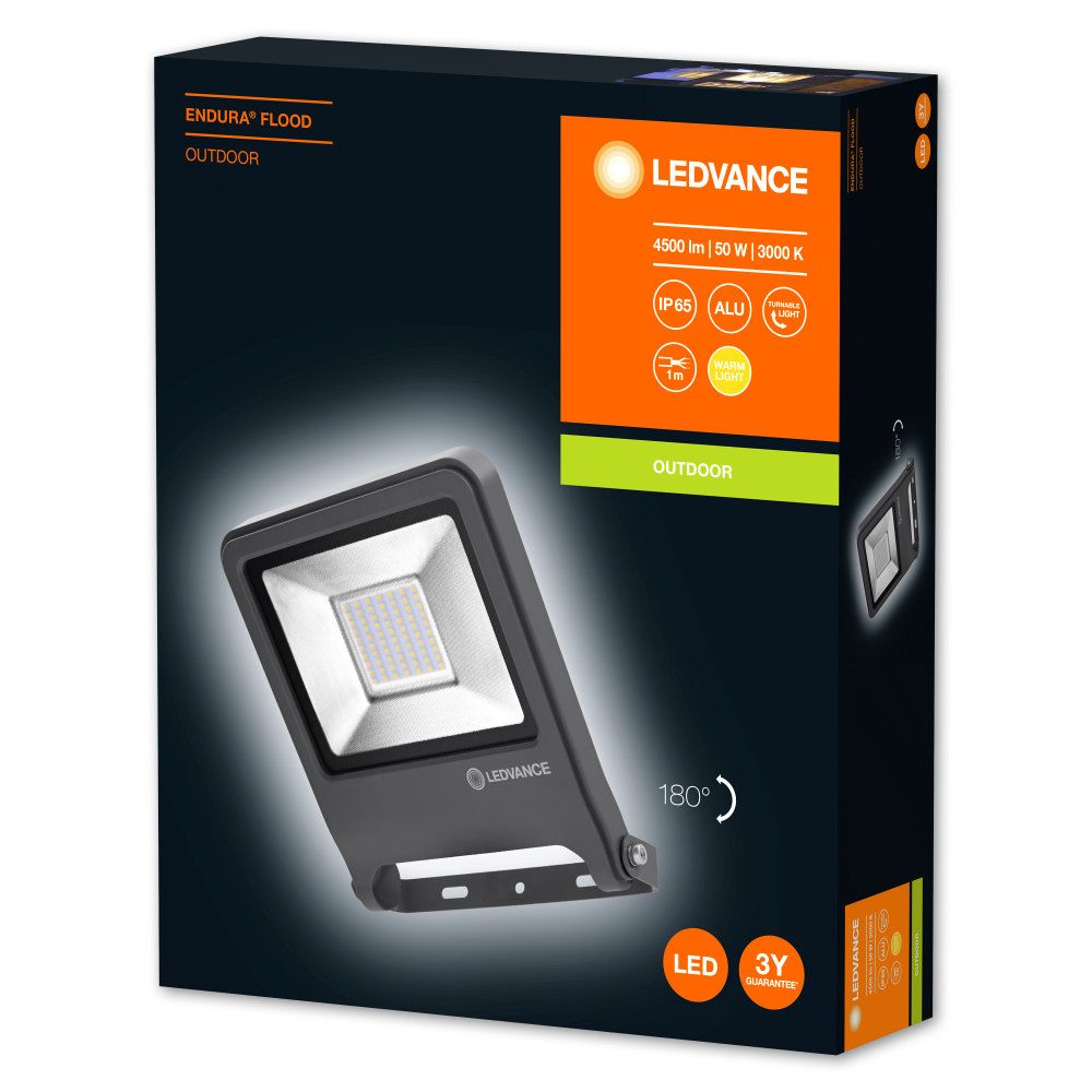 LEDVANCE LED Außenstrahler Endura Flood 50W/3000K IP65 4000lm dunkelgrau