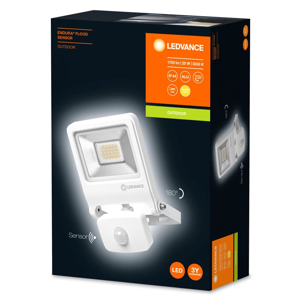 LEDVANCE LED Außenstrahler Endura Flood Sensor 20W/3000K IP44 1600lm weiß