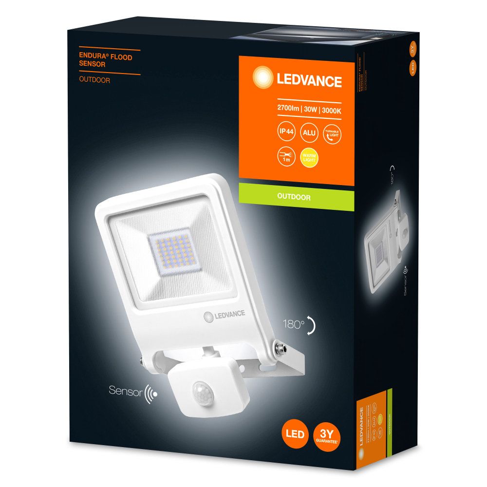 LEDVANCE LED Außenstrahler Endura Flood Sensor 30W/3000K IP44 2400lm weiß
