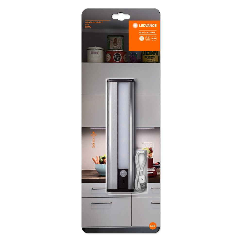 LEDVANCE LED LinearLED Mobile USB 200 1,0W/840 90lm inkl. Bewegungssensor nicht dimmbar silber Blister