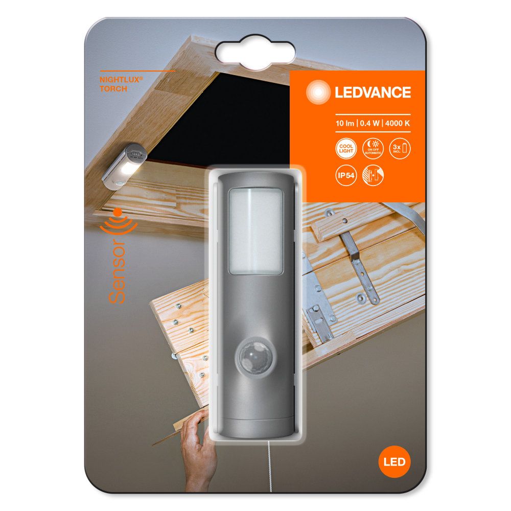 LEDVANCE LED Wandleuchte Nightlux Torch 0,6W/840 10lm kaltweiß nicht dimmbar silber IP54