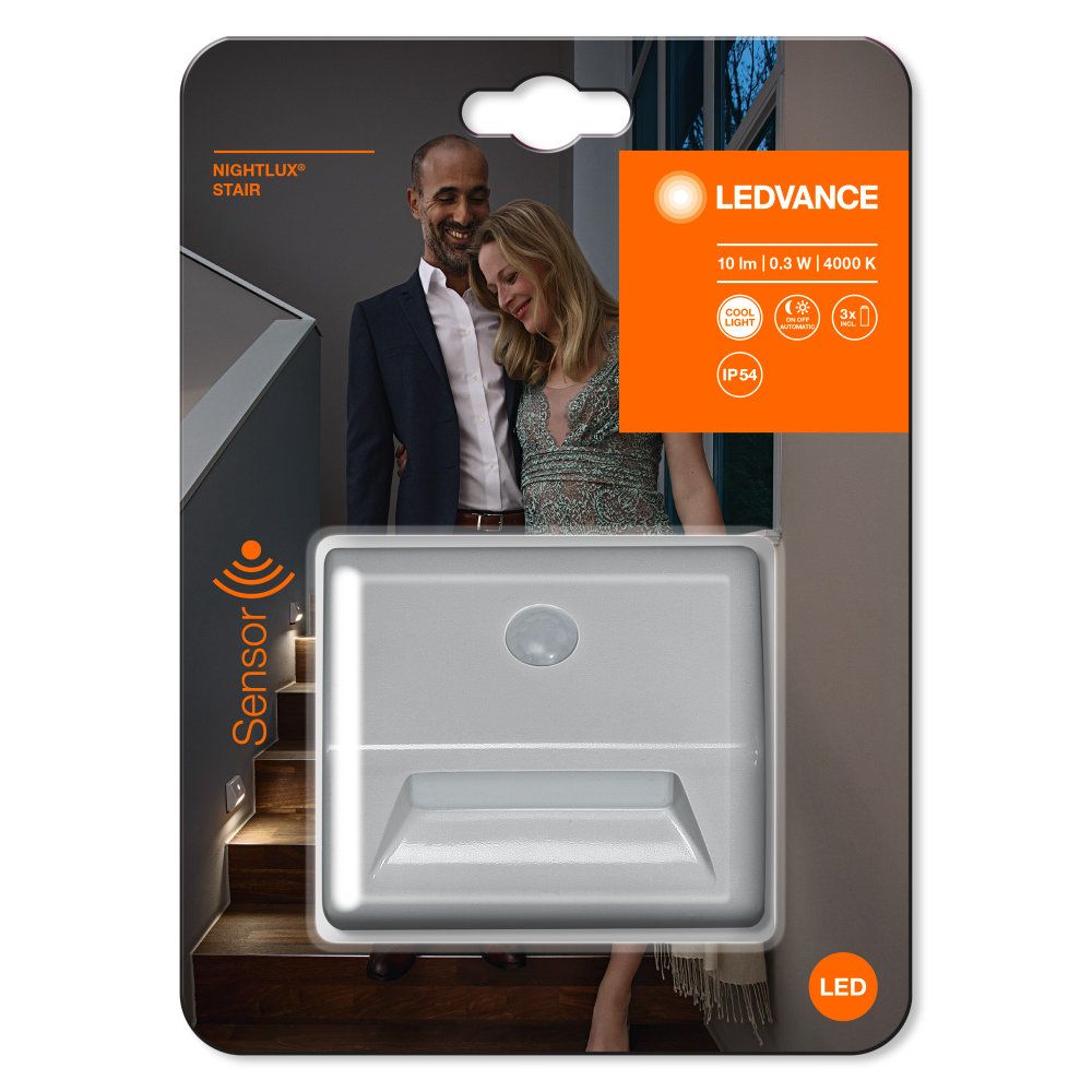 LEDVANCE LED Wandleuchte Nightlux Stair 0,3W/840 10lm kaltweiß nicht dimmbar silber IP54