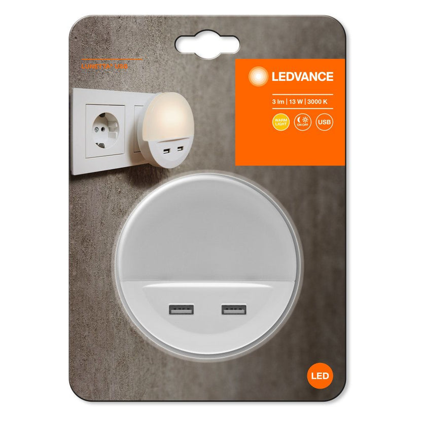 LEDVANCE LED Steckdosenleuchte Lunetta inkl USB 1,8W/830 10lm warmweiß nicht dimmbar weiß IP20