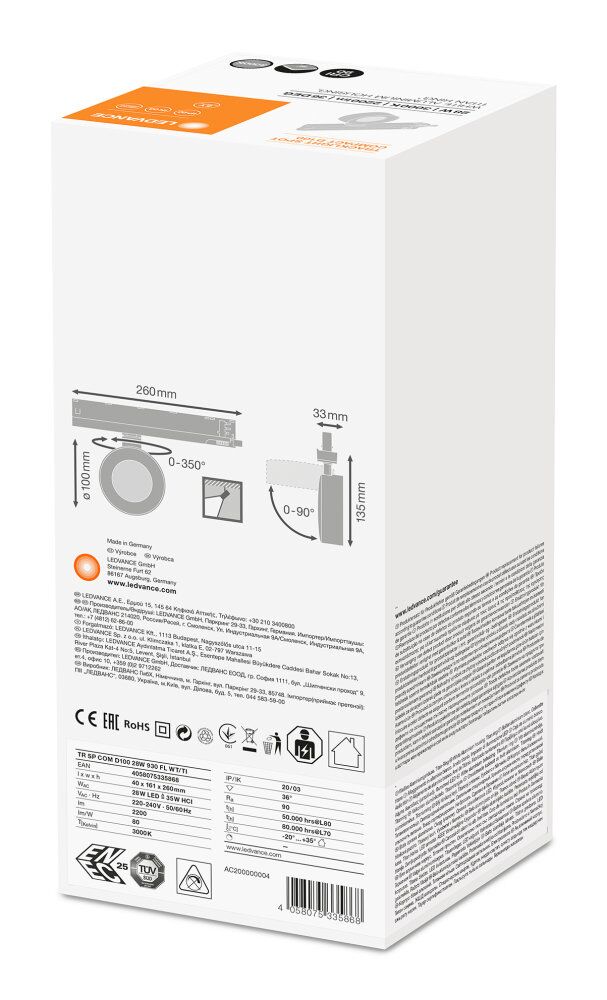 LEDVANCE LED Tracklight Spot compact D100 28W/930 FL nicht dimmbar weiß 36°