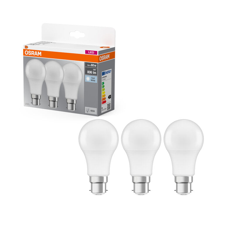 Osram / Ledvance LED Base Classic A matt 200° 8-60W/840 kaltweiß 806lm B22d 220-240V 3er Pack