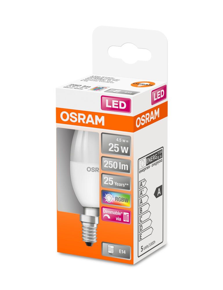 OSRAM LED Retrofit Classic B 4,5-25W/827 RGBW remote control E14 250lm mit Fernbedienung