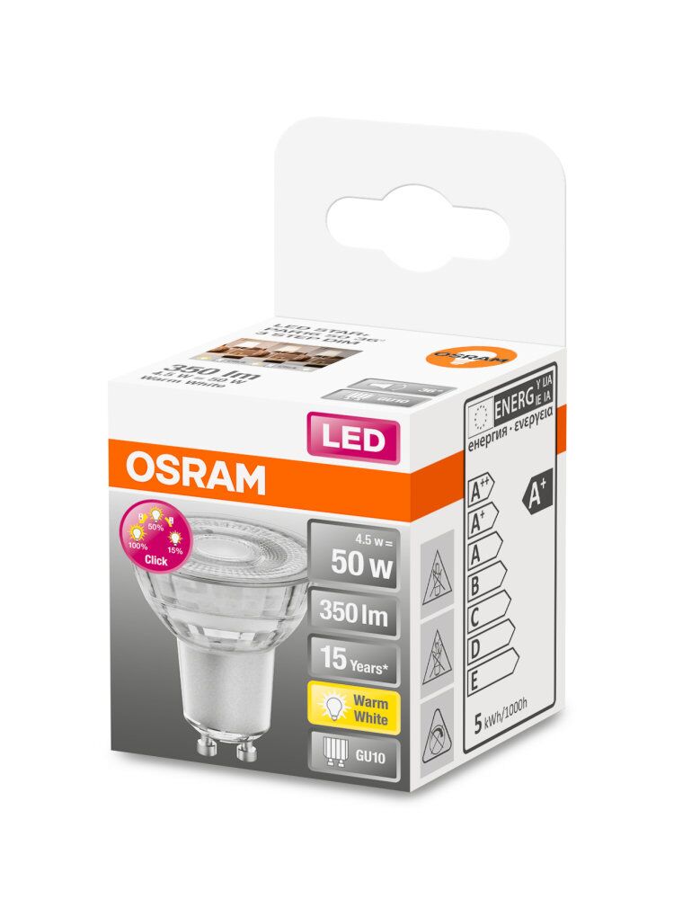 OSRAM LED Three-Step-Dim PAR16 4,5-50W/827 warmweiß GU10 350lm 36°