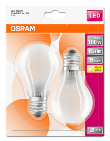 OSRAM LED Lampen Star CL A FIL 10-100W/827 E27 1521lm matt nicht dimmbar 2er Pack