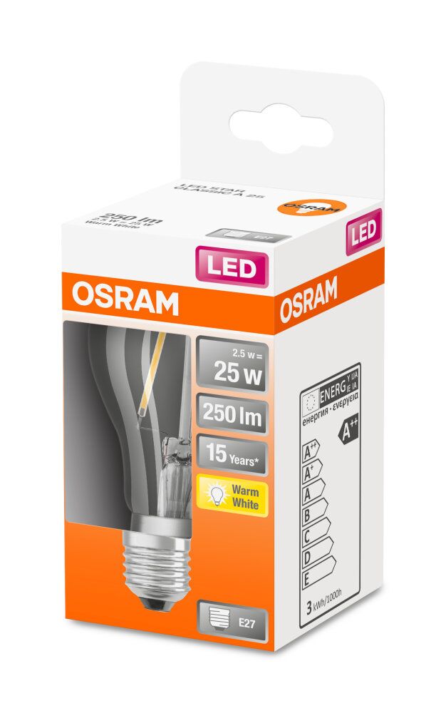 OSRAM LED Star Retrofit Classic A Filament 2,5-25W/827 warmweiß E27 250lm