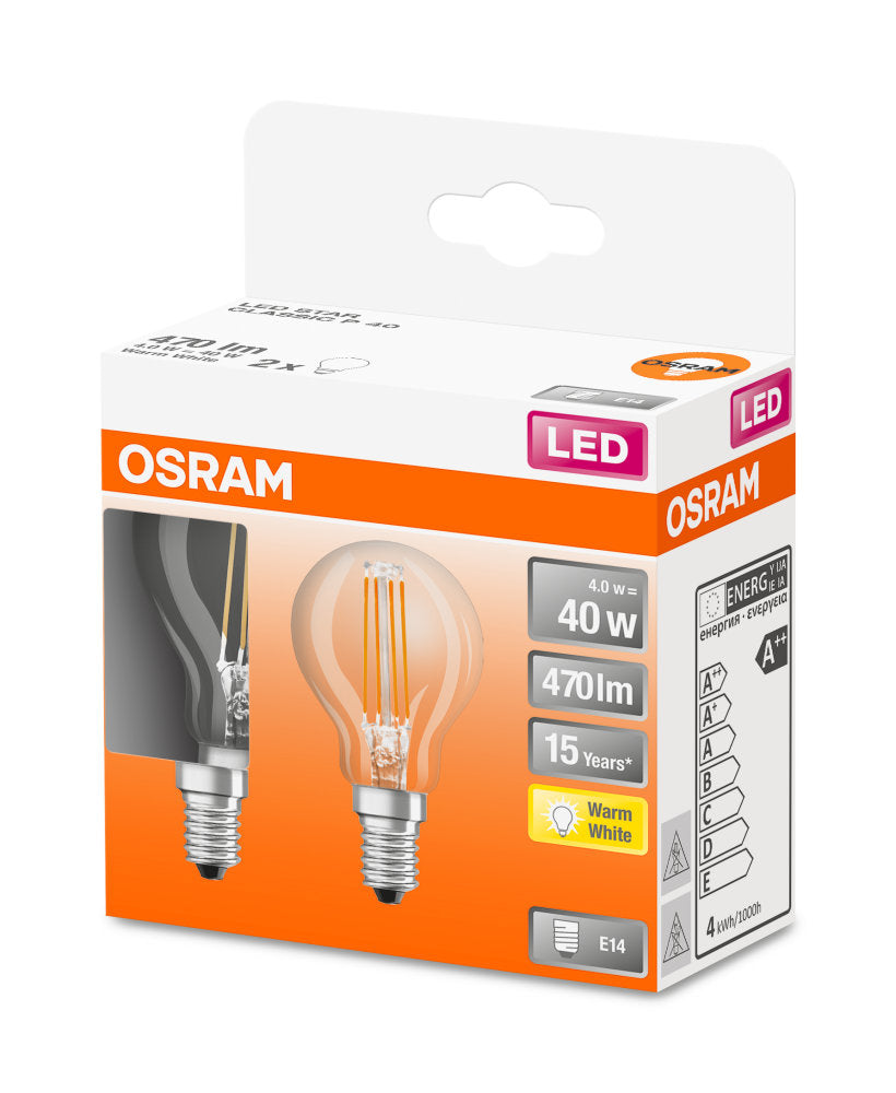 OSRAM LED Star CL P FIL 4-40W/827 E14 470lm klar nicht dimmbar 2er Pack
