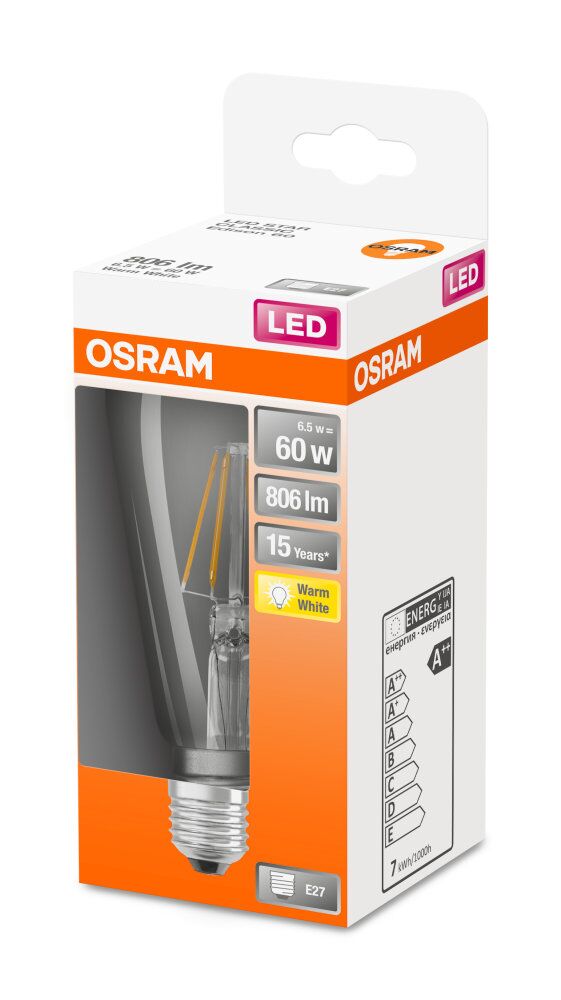 OSRAM LED Star Retrofit Classic Edison Filament 7-60W/827 warmweiß E27 806lm
