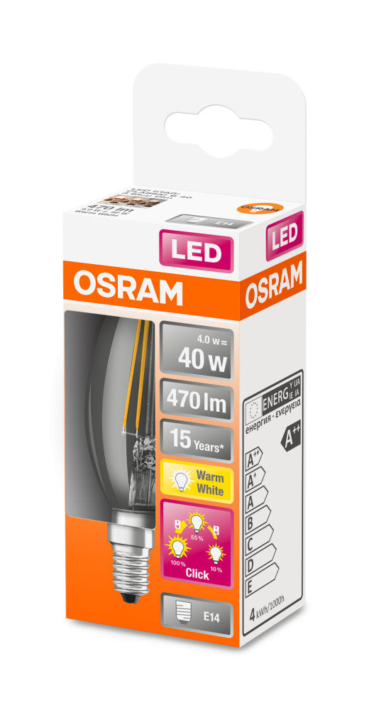 OSRAM LED Three-Step-Dim Classic B Filament 4-40W/827 warmweiß E14 470lm