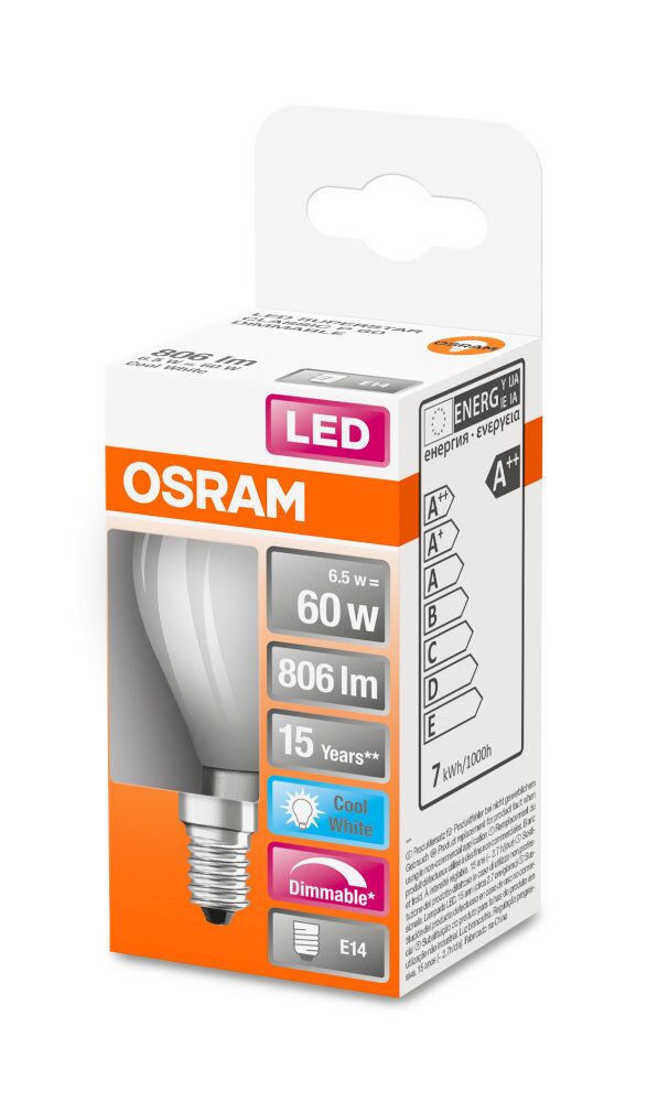 OSRAM LED Superstar Retrofit Classic P 6,5-60W/840 kaltweiß E14 806lm dimmbar matt